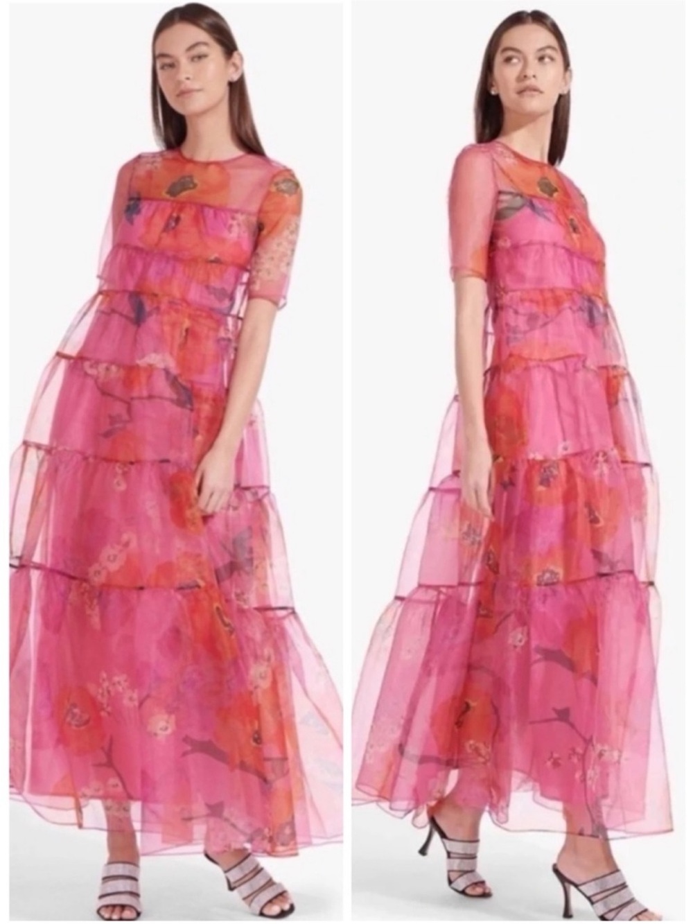 STAUD Hyacinth Tiered Floral
Organza Pink Dress SZ M